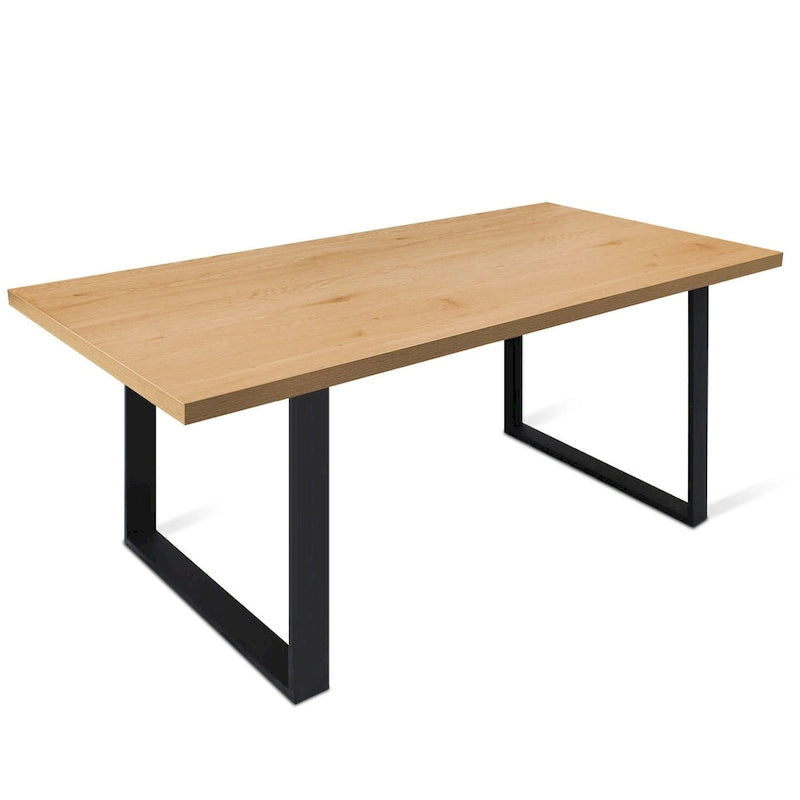 Tavolo da pranzo rettangolare moderno in noce/rovere per 6 persone, con gambe a cavalletto doppio