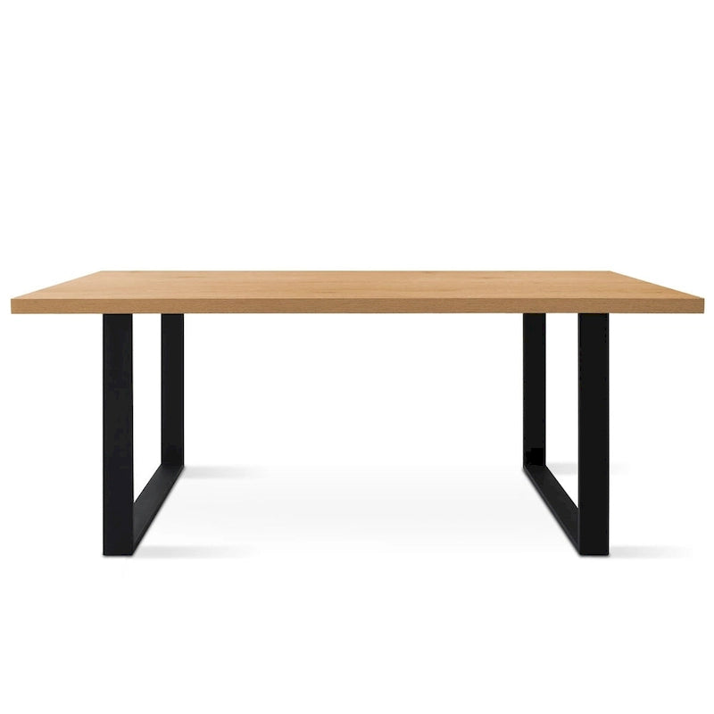 Tavolo da pranzo rettangolare moderno in noce/rovere per 6 persone, con gambe a cavalletto doppio