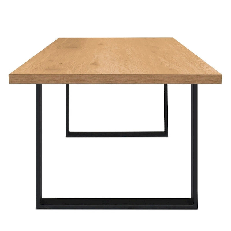 Tavolo da pranzo rettangolare moderno in noce/rovere per 6 persone, con gambe a cavalletto doppio