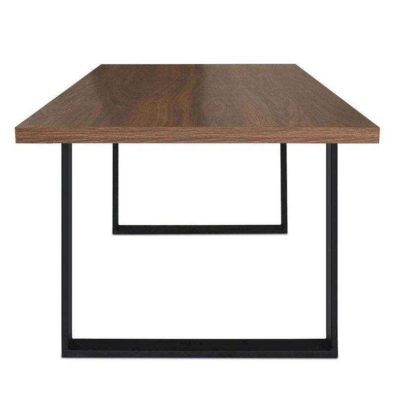 Tavolo da pranzo rettangolare moderno in noce/rovere per 6 persone, con gambe a cavalletto doppio
