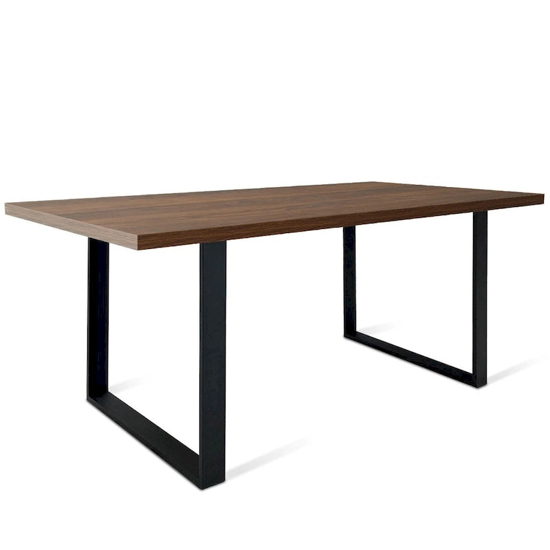 Tavolo da pranzo rettangolare moderno in noce/rovere per 6 persone, con gambe a cavalletto doppio