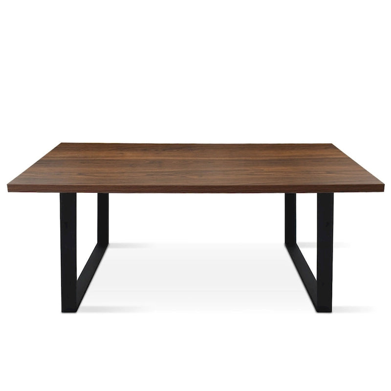 Tavolo da pranzo rettangolare moderno in noce/rovere per 6 persone, con gambe a cavalletto doppio