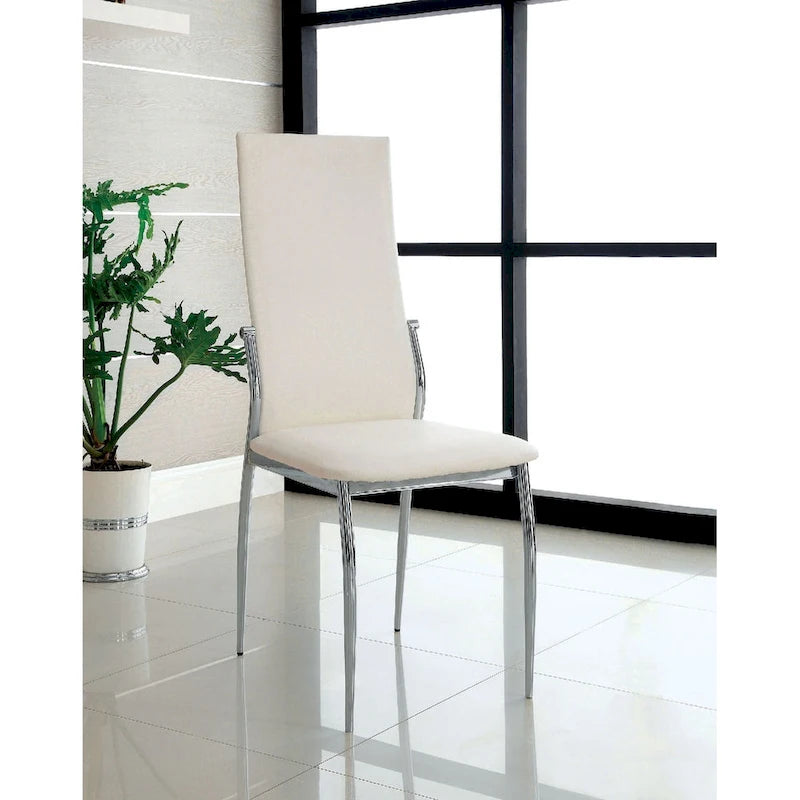 Sedia da pranzo, sedile in similpelle, gambe cromate, set da 2 - nero / bianco