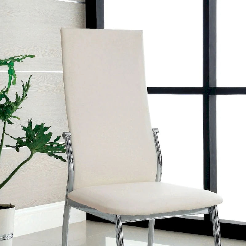 Sedia da pranzo, sedile in similpelle, gambe cromate, set da 2 - nero / bianco