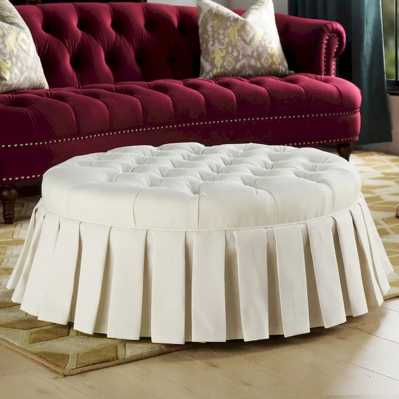 Pouf da cocktail trapuntato con gonna plissettata – Blu notte / Bianco antico, 1 posto