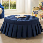 Pouf da cocktail trapuntato con gonna plissettata – Blu notte / Bianco antico, 1 posto