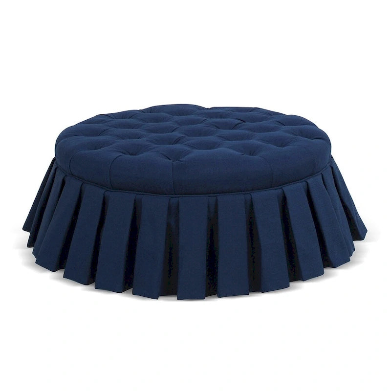 Pouf da cocktail trapuntato con gonna plissettata – Blu notte / Bianco antico, 1 posto