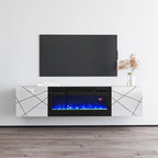 Mobile TV con camino elettrico moderno grigio/bianco e bianco, adatto per TV fino a 70 pollici