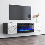 Mobile TV con camino elettrico moderno grigio/bianco e bianco, adatto per TV fino a 70 pollici