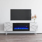 Mobile TV con camino elettrico moderno grigio/bianco e bianco, adatto per TV fino a 70 pollici