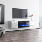 Mobile TV con camino elettrico moderno grigio/bianco e bianco, adatto per TV fino a 70 pollici