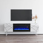 Mobile TV con camino elettrico moderno grigio/bianco e bianco, adatto per TV fino a 70 pollici