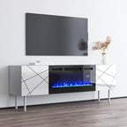 Mobile TV con camino elettrico moderno grigio/bianco e bianco, adatto per TV fino a 70 pollici