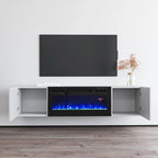 Mobile TV con camino elettrico moderno grigio/bianco e bianco, adatto per TV fino a 70 pollici