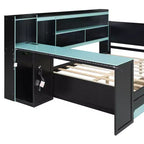 Full/Queen Gaming Daybed with Bookcase Headboard, LED Lights, Integrated Desk, Drawers and Charging Station