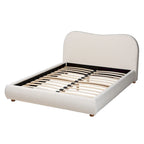 Letto a piattaforma in bouclé bianco sporco stile Mid-Century, Queen, 1 piazza