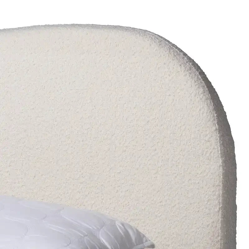Letto a piattaforma in bouclé bianco sporco stile Mid-Century, Queen, 1 piazza