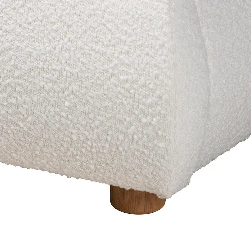 Letto a piattaforma in bouclé bianco sporco stile Mid-Century, Queen, 1 piazza