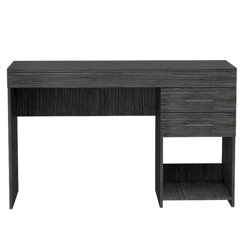 Scrivania da studio con 2 cassetti e ripiano aperto, per una persona, rovere affumicato / nero / grigio chiaro