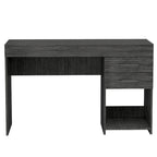 Scrivania da studio con 2 cassetti e ripiano aperto, per una persona, rovere affumicato / nero / grigio chiaro