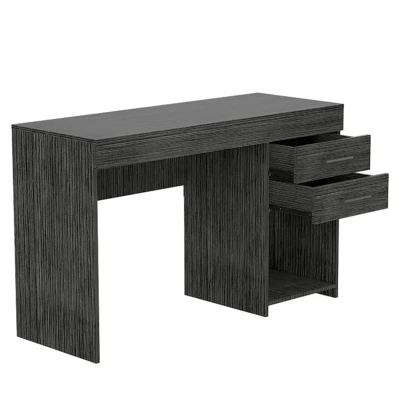 Scrivania da studio con 2 cassetti e ripiano aperto, per una persona, rovere affumicato / nero / grigio chiaro