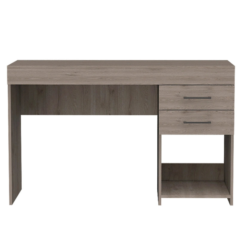 Scrivania da studio con 2 cassetti e ripiano aperto, per una persona, rovere affumicato / nero / grigio chiaro