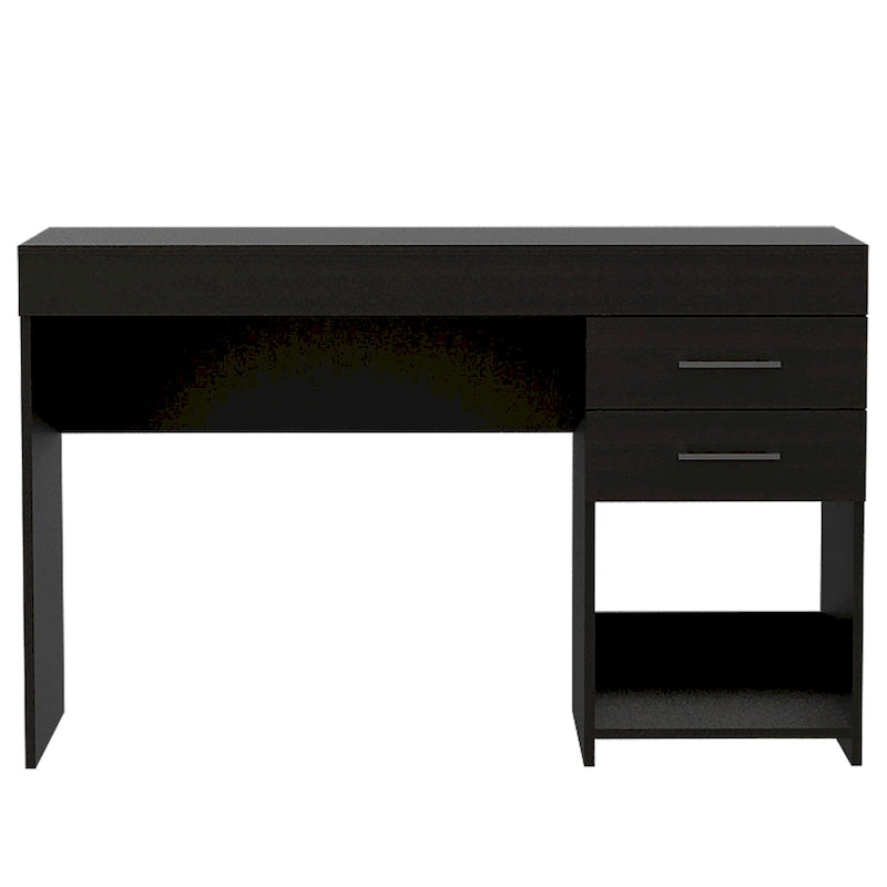 Scrivania da studio con 2 cassetti e ripiano aperto, per una persona, rovere affumicato / nero / grigio chiaro