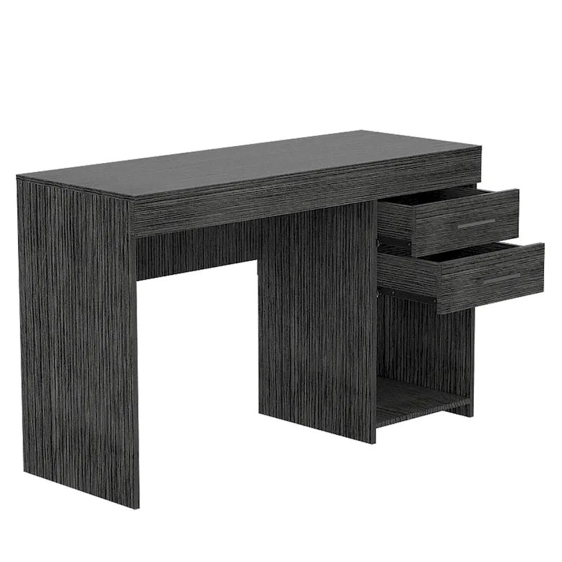Scrivania da studio con 2 cassetti e ripiano aperto, per una persona, rovere affumicato / nero / grigio chiaro