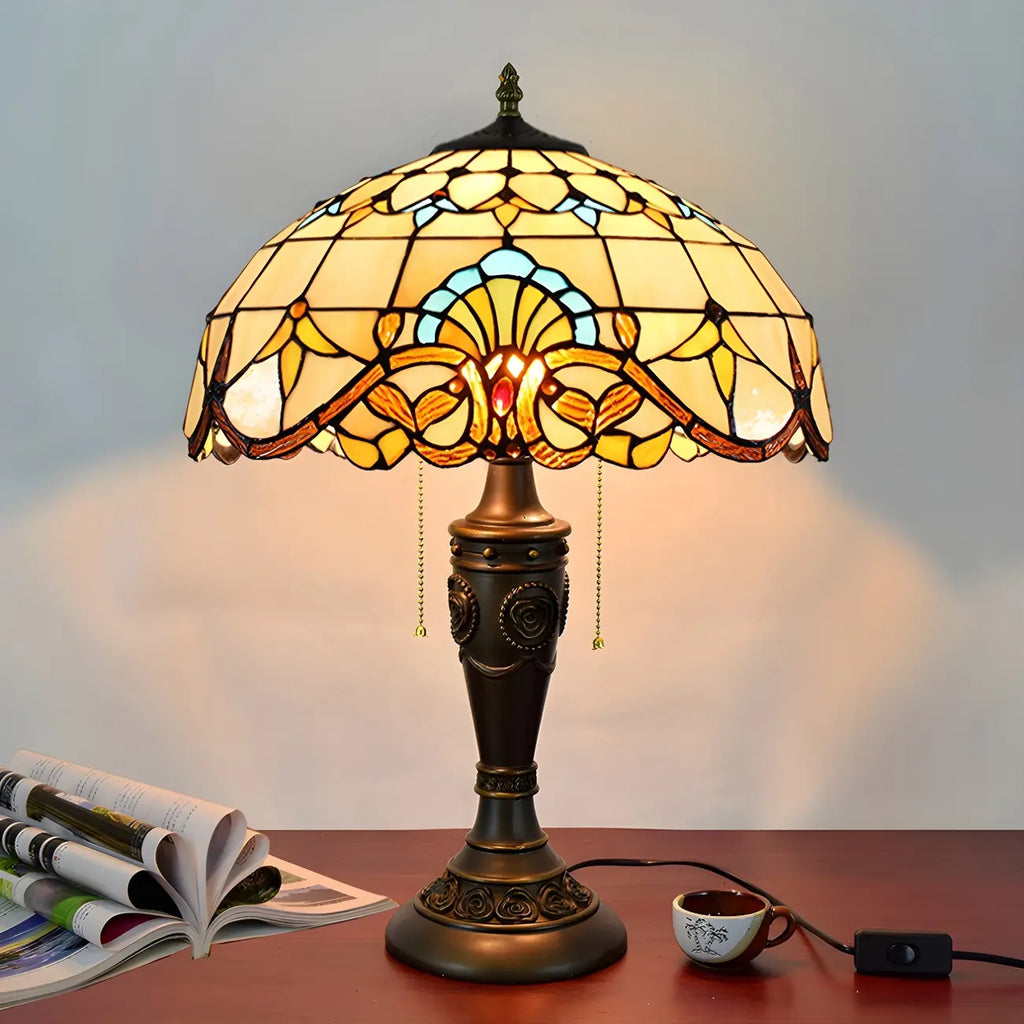 HomeyFad Vintage-Tischlampe mit 2 Leuchten, Edelstahlsockel und gläsernem Kuppelschirm