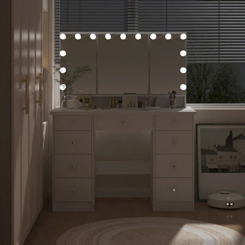 Luxuriöser LED-Schminktisch mit 9 Schubladen, eleganter Schminkplatz