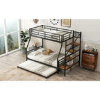 Letto a castello in metallo nero con letto estraibile e scala contenitore – 3 posti letto