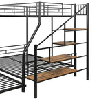 Letto a castello in metallo nero con letto estraibile e scala contenitore – 3 posti letto