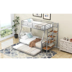 Letto a castello in metallo nero con letto estraibile e scala contenitore – 3 posti letto