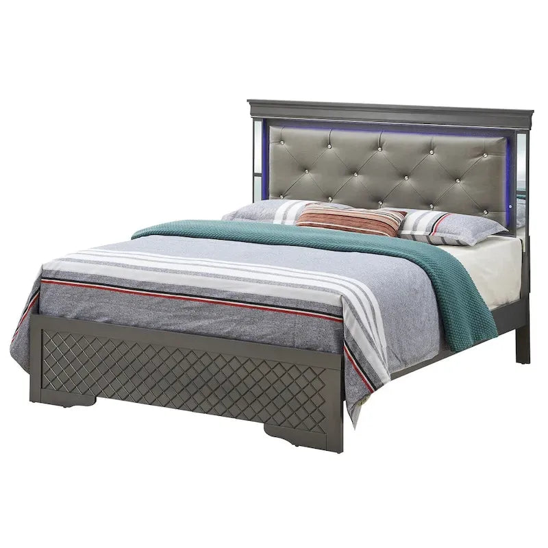 Letto matrimoniale, Argento Champagne / Nero Metallizzato, Per 1-2 Persone