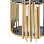 Tavolino rotondo con piano in vetro, oro, singolo