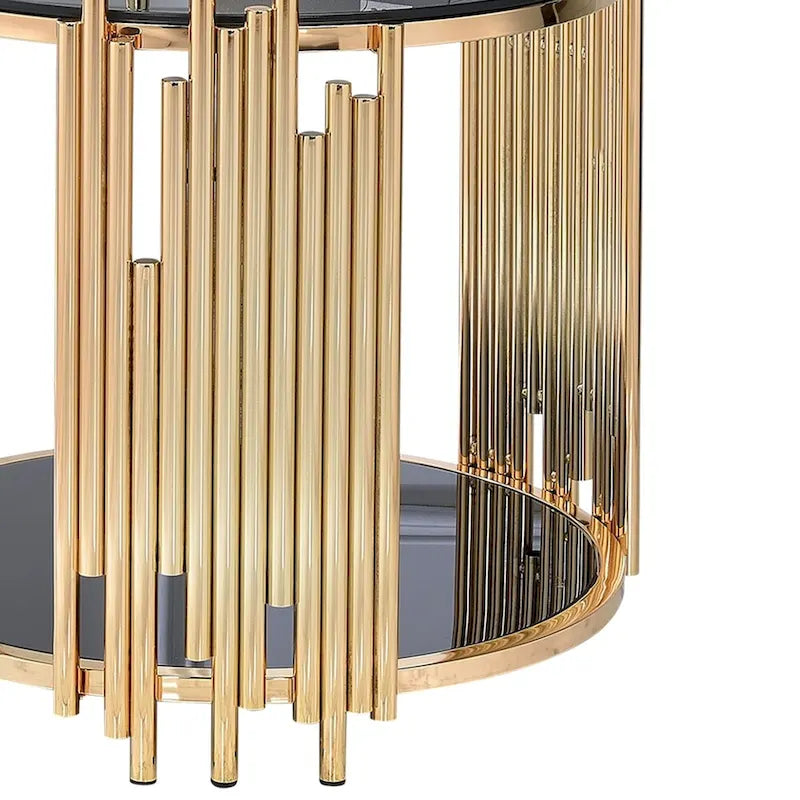 Tavolino rotondo con piano in vetro, oro, singolo