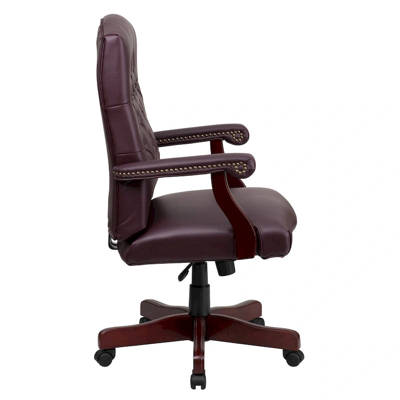 Sedia direzionale girevole da ufficio in pelle "LeatherSoft" bordeaux con braccioli, 1 posto