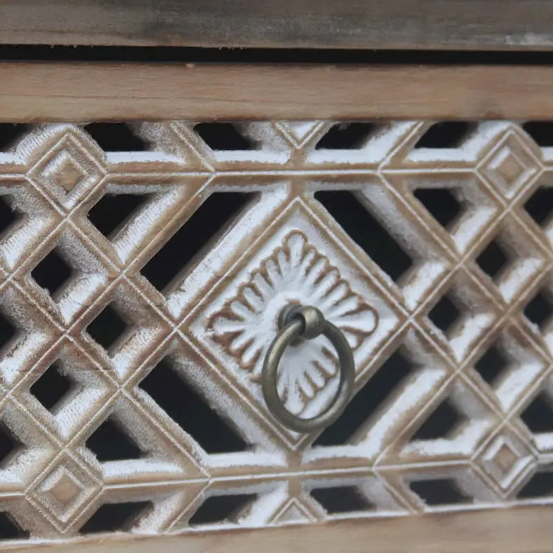 Comodino rustico marrone con cassetto, piano in legno, ripiano aperto a 1 livello