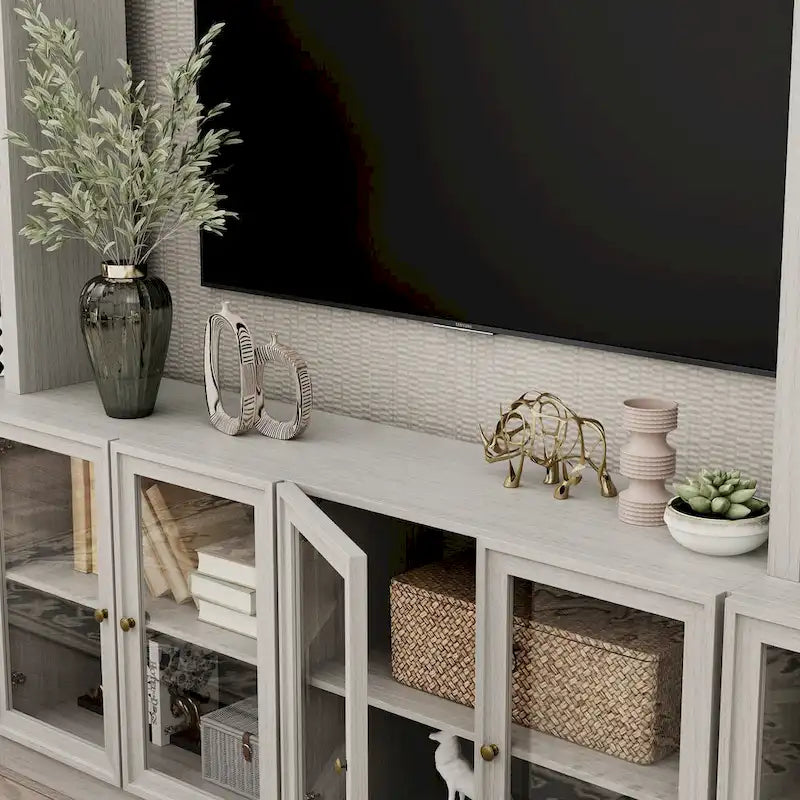 Mobile TV con Vetrina in Legno Grigio