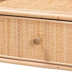 Comodino a 1 cassetto in rattan naturale marrone