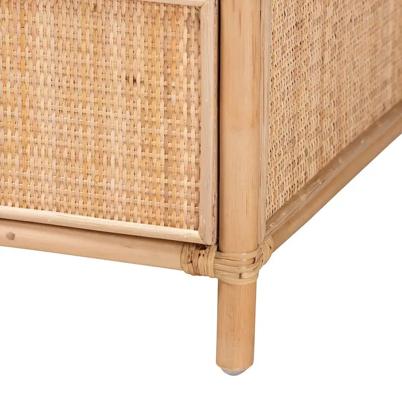 Comodino a 1 cassetto in rattan naturale marrone