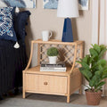 Comodino a 1 cassetto in rattan naturale marrone