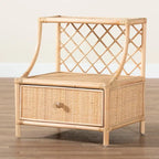 Comodino a 1 cassetto in rattan naturale marrone