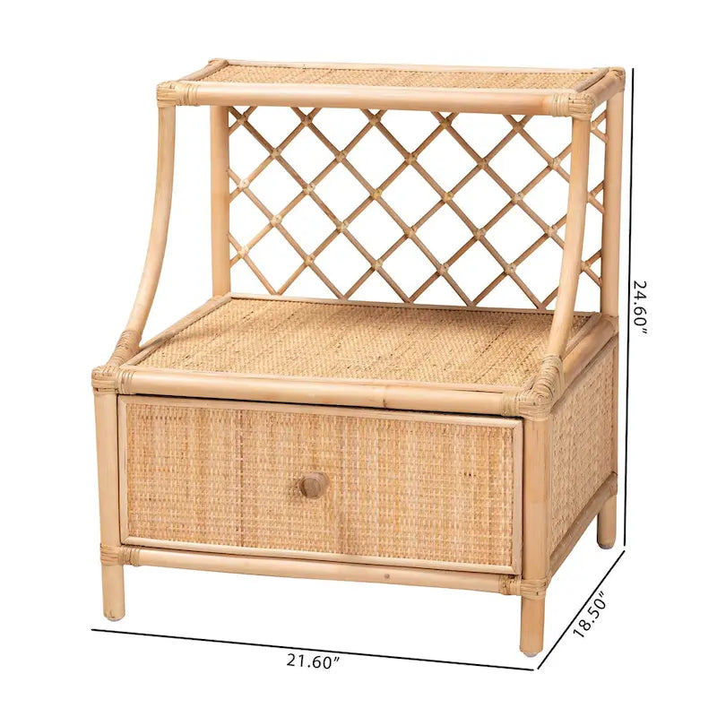 Comodino a 1 cassetto in rattan naturale marrone