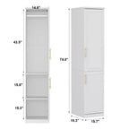 Famapy Luxe White Modular Wardrobe Armoire with Gold Hardware: Panelled Doors + Mixed-Door Design  Elegant Custom Closet for Bedrooms