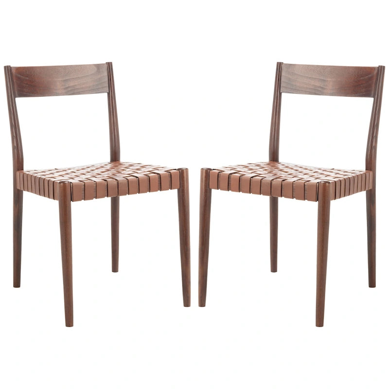 Sedia da pranzo in pelle color Cognac / Nera / Bianca, schienale aperto, set da 2
