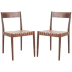 Sedia da pranzo in pelle color Cognac / Nera / Bianca, schienale aperto, set da 2