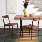 Sedia da pranzo in pelle color Cognac / Nera / Bianca, schienale aperto, set da 2