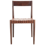 Sedia da pranzo in pelle color Cognac / Nera / Bianca, schienale aperto, set da 2