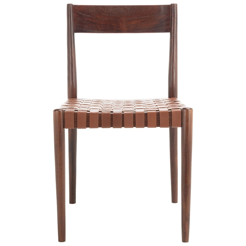 Sedia da pranzo in pelle color Cognac / Nera / Bianca, schienale aperto, set da 2